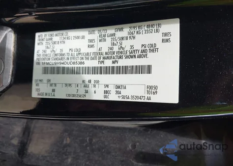 2013 Ford Escape Sel from USA, damaged, VIN 1FMCU9H94DUD85386